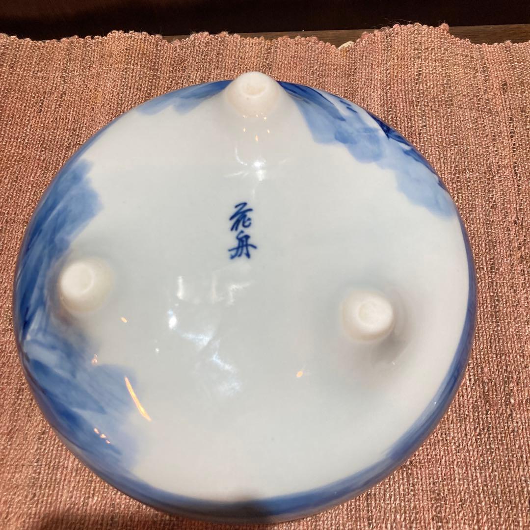 未使用☆有田焼　花舟　三脚　香炉　染付の山水画