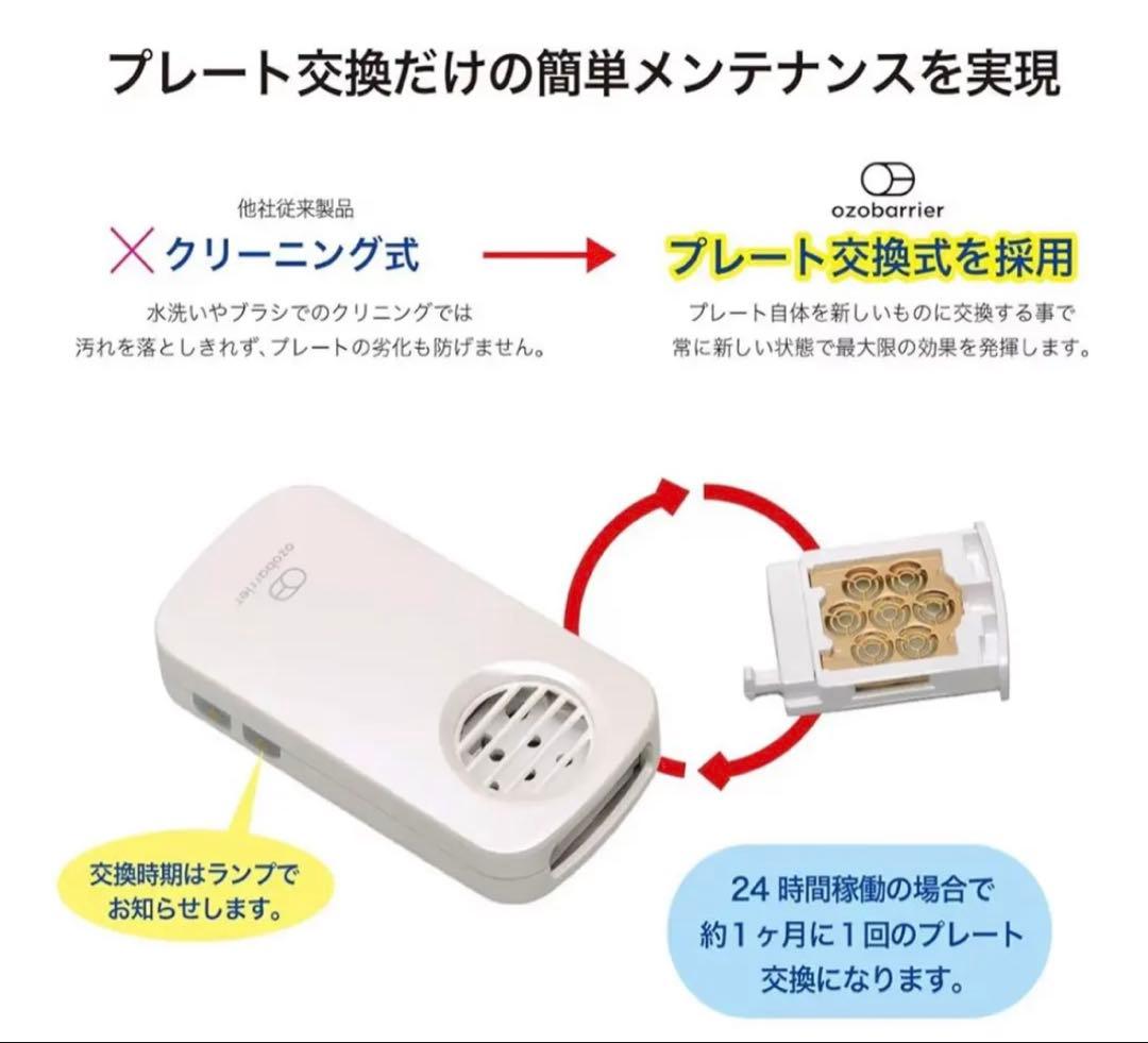 低濃度オゾン発生器 オゾバリア 白 5個セット 花粉対策 除菌消臭
