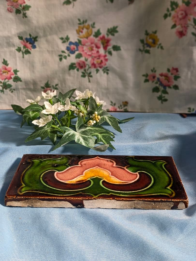 イギリス アンティーク タイル ２枚セット ブラウン