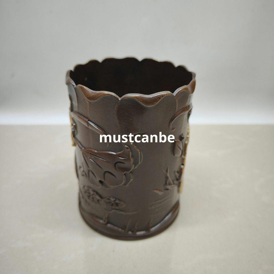 銅器 鯉蓮花筆筒 書道具 文房具 現代工芸品 美術品 置物